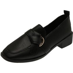 Britischer Stil Retro Square Toe Mittelhoher Absatz Dicker Absatz Lederschuhe Damen All-Match Lederschuhe Damenschuhe Einzelschuhe Halbschuhe Arbeitsschuhe 35