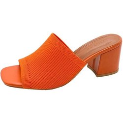 Damen Hausschuhe Sommer Dreieck Dicker Absatz Sexy Karree Kleid Party Schuhe High Heels Stricken Casual Pumps Größe 35-41 40 orange