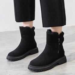 Kurze Plateaustiefel für Damen in Volltonfarbe, modische Stiefel mit Schnürung und Plüschfutter, bequeme Winterstiefeletten 35 schwarz