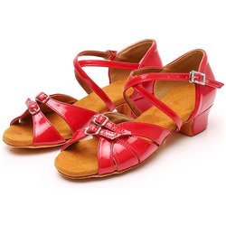 Damen Mädchen Kinder Latein Tanzschuhe Niedrige Absätze Salsa Latein Ballsaal Tango Schuhe Weiche Sohle 3,5 CM Absatz 38 rot