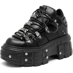 Punk Style Damen Schwarze Schuhe Rock Metal Decor Schnürschuhe mit Absatzhöhe Plateauschuhe Gothic Man Sneakers Damen Stiefeletten 2025 Neu 45