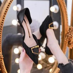 Damen Elegante Einzelschuhe All-Match Spitz High Heels Damen Stiletto 5cm Sandalen Damen Weiches Leder High Heels 35 schwarz