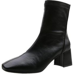 Damenstiefel Herbst Winter PU Leder wasserdichte Regenstiefel quadratische Zehenpartie dicker Absatz Trend Martin Stiefel Damen Stiefeletten 35 schwarz