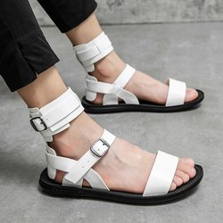 2024 Sommer Neue Sandalen Hausschuhe Herren Ledersandalen Strandschuhe für Erwachsene Rutschfeste Ledersandalen 38-45 44 weiß