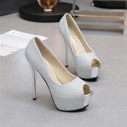 Super High Heels 12 cm Stiletto Professionelle Arbeitsschuhe Schwarzes Mädchen Allgleiches Fischmaul Einzelschuhe 39 silber