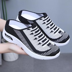 Sommer Neue Mesh Halbschuhe für Damen Leicht Vielseitig Einschlupf Freizeitschuhe 40 schwarz