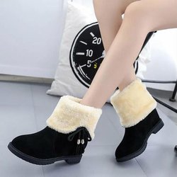 Damen Schneestiefel Flacher Boden Kurze Stiefel Warme Baumwollschuhe Studentinnenstiefel Ein Stiefel Zwei Tragen 35 schwarz