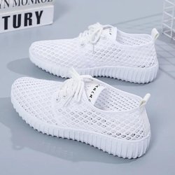 Frauen Sommer Einfarbig Schuhe Weiche Sohle Anti-slip Alle-spiel Casual Schuhe Weibliche Große Größe Flache Atmungsaktive mesh Sport Schuhe 40 weiß