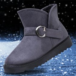 Winterstiefel Damen Plus Samt Verdickte Flache Chelsea Schneestiefel Warme Oberbekleidung Stoff Baumwollschuhe 35 grau