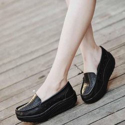 Atmungsaktive Damen-Schuhe aus Leder, Swing-Schuhe, Plattform, Krankenschwester-Arbeitsschuhe 36 schwarz