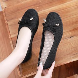 Arbeitsschuhe mit rutschfester Sohle, flacher Schnitt, Stoffschuhe, hohl, atmungsaktiv, Schleife, Dekoration, einfach, lässig, Frühling und Sommer 40 schwarz