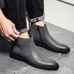 Frühling Herbst Mode Chelsea Stiefel Männer Weiche Stiefeletten Britischen Stil Herren Stiefel Marke Männliche Schuhe Schwarz 44 grau