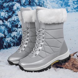 TUINANLE Weiße Stiefeletten für Damen, Winterschuhe, warm halten, rutschfeste schwarze Schneestiefel, Damen-Schnürstiefel, Übergröße 42, graue Stiefel 38 grau