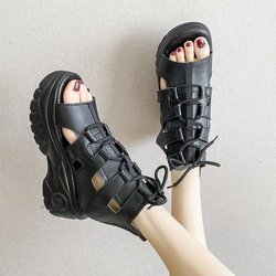 Damen Plateausandalen Hohl Atmungsaktive Stiefel Sommer Keilabsatz Mesh Fischmaul Schuhe 39
