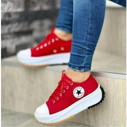 2022 Damen High-Top-Canvas-Schuhe im koreanischen Stil: Atmungsaktive, höhenverstärkende Freizeit-Sneaker für Frühling und Herbst in großen Mengen ausverkauft. EU 40 rot