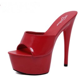 15 cm Absatz 5 cm Plattform Leder Tuote Dünne High Heels Sexy Schwarze Plattform Ultrahohe Sandalen Weibliche 36 rot