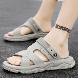WTEMPO Herren-Sommersandalen, dicker Boden, hohl, weicher Boden, Rutschen, Outdoor-Strandschuhe, Hausschuhe, tragbare rutschfeste Wanderschuhe 45 grau