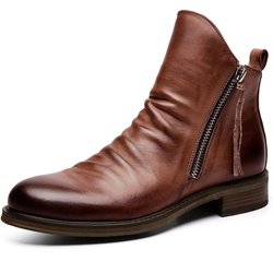 Herren Arbeitsstiefel Neue Chelsea Boots Lederstiefeletten Doppelseitiger Reißverschluss Rutschfester Schuh für Herren Plateaustiefel Zapatos De Hombre 44 braun