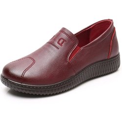 Damenschuhe aus echtem Leder, Freizeitschuhe für den Herbst, Halbschuhe für Damen, klassische Nähschuhe, runde Zehenpartie, Außenschuhe für Damen 37 dunkelrote