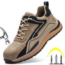 Atmungsaktive, leichte, bequeme Sicherheits-Arbeitsstiefel, Herren-Outdoor-Sicherheitsschuhe, Damen-Sport-Arbeitsschuhe 42 khaki