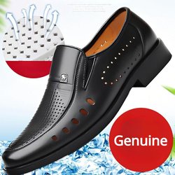 Lederschuhe Herren Sommer Atmungsaktive Ledersandalen Dünne Business Formale Lässige Weiße Hohle Weiches Leder Weiche Unterseite Herrenschuhe 42 schwarz