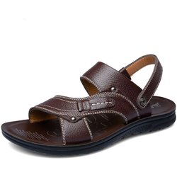 Rindsleder-Sandalen, Herren-Sandalen, echtes Leder, Sommer, atmungsaktive Sandalen, rutschfeste Strandschuhe, Sandalen für Herren 44 braun