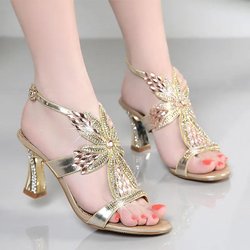 Damen High Heel Sandalen Strass Sommer Europäische und amerikanische Mode Block High Heel Sandalen Frauen Diamant Sexy Damen Sandalen 38 gold