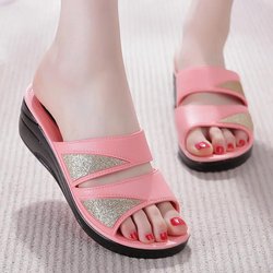 Damen-Hausschuhe, lässige Keilschuhe, Innen- und Außen-Hausschuhe, Damen, bequeme Hausschuhe mit dicken Sohlen, elegante Strandsandalen 36 rosa