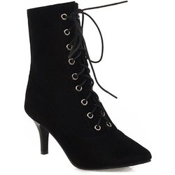 Damen-Kurzstiefel mit hohen Absätzen Herbst und Winter Wildleder kleiner spitzer Absatz Übergröße Kurzstiefel 41 schwarz