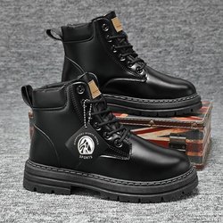 High Top Stiefel Herren Lederschuhe Mode Motorrad Stiefeletten für Männer Winterstiefel Herrenschuhe Schnürstiefel Botas Hombre 44 schwarz