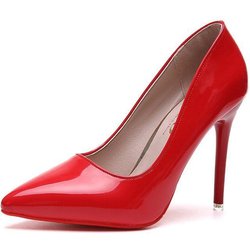 Damen Schuhe Frühling Lackleder Stiletto Damen Einzelne Schuhe Spitzkleid Braut Brautjungfer Hochzeitsschuhe 2024 35 rot