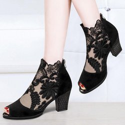 Sandalen Weibliche Fisch Mund Schuhe Mit Hohen Absätzen Große Größe Sandalen Atmungsaktive Mesh Schuhe Damen Spitze High Heels Sexy Alle-spiel 42