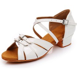 Damen Mädchen Kind Latein Tanzschuhe Niedrigabsatz Salsa Latein Ballroom Tango Schuhe Weiche Sohle Absatz 3,5CM 30 weiß
