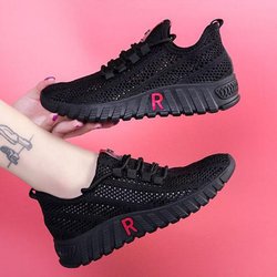 Tuch Schuhe frauen Wanderschuhe Weichen Boden Nicht-slip Mom Turnschuhe Atmungsaktive Netz Schuhe Mode Lässig Einzelne Schuhe 40 schwarz