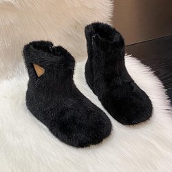 Pelz Wohnungen Frauen Knöchel Schnee Stiefel Marke Wildleder Warm Plüsch Baumwolle Schuhe Designer Winter Neue Trend Rutschfeste Gemütliche Walking Botas Mujer 38