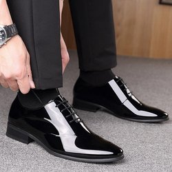 Herbst Neue Herren Business Kleid Spitzschuh Lackleder Schuhe Jugend Allgleiches Schnüren Große Größe Herrenschuhe Bräutigam Hochzeitsschuhe 43 schwarz