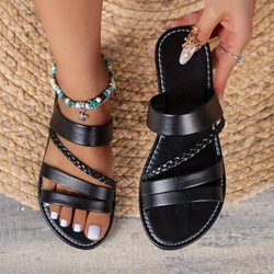 Schicke geflochtene Damen-Sandalen mit offener Spitze, rutschfeste Sohle, lässige Strand-Slipper und Flip-Flops für Damen 40