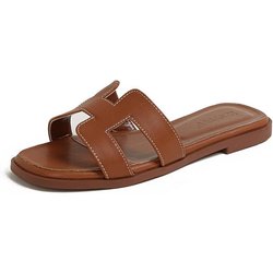 Hausschuhe für Damen zum Draußentragen 2025 neu ins Tide Frühling und Sommer vielseitige Sandalen Mode Strand flache Flip-Flops 39 braun