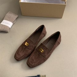 Hochwertige Wildleder-Loafer für Damen, flache Freizeitschuhe, Leder, Metalldekor, Slipper, Pantoletten, Frühling, Sommer, Walk Runner Schuhe, Frau 37