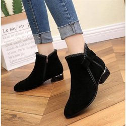 Herbst Winter High Heels Stiefeletten für Frauen Vintage Leder Spitzschuh Schuhe Damen Stiefel 35 schwarz