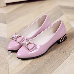 Pumps mit Schleife und niedrigem Absatz, Lackleder, glänzende Oberfläche, spitze Zehenpartie, flache Öffnung, einfache Slip-On-Schuhe für die Freizeit zum Pendeln und Arbeiten 39 rosa