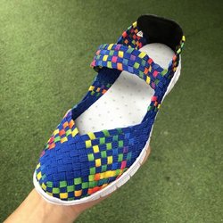 Sommer Frauen Woven Sneakers Atmungsaktives Mesh Stoff Outdoor Wohnungen Schuhe Regenbogen Damen Sport Runnings Schuhe 40 blau