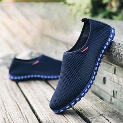 Herrenschuhe Mesh-Schuhe Atmungsaktive Schuhe Retro Stoffschuhe Casual Lazy Soft Bottom Beanie Schuhe 43 navy blau