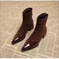 High Heels Stiefeletten Damen Chunky Wildleder Spitzschuh Schuhe Winter Trend Neue Elegante Pumps Goth Snow Botas Mujer 38 braun
