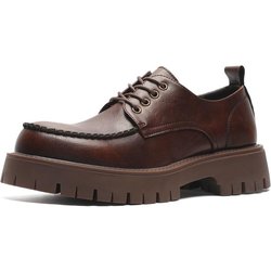 Braune Freizeitschuhe aus Leder mit dicker Sohle, die Ihre Körpergröße erhöhen, im britischen Stil, mit formeller Schnürung und runder Zehenpartie 42 braun