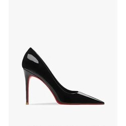 Damen Pumps aus Lackleder in Nude, sexy, spitze Zehenpartie, Stilettoabsatz, Partyschuhe, elegante Schlupfschuhe, dünne High Heels für Frauen 38 schwarz