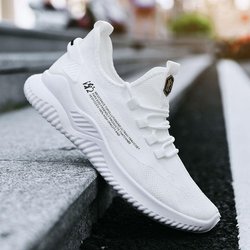 Sportschuhe Herren Trainingsschuhe Atmungsaktive Mesh-Oberfläche Fliegende gewebte Schnürschuhe Paar Freizeit-Kokosnuss-Schuhe 44 weiß