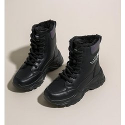 TUINANLE Damen Warme High-Top-Sneaker mit Futter aus Kunstfell - Runde Zehenpartie, Dicke Sohle, Lässige Komfortschuhe 38 schwarz