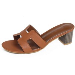 2025 Sommer neue Hausschuhe Damen mittlerer Absatz dicker Absatz coole Hausschuhe Damenmode und dünne Strandhausschuhe Damen 37 braun