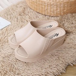 Sommer Hochwertige Einfache Dicke Sohle Erhöhen Hausschuhe Hang Ferse Home Outdoor Wear Damen High Heeled Sandalen 36 apricot